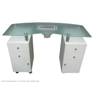 Table de manucure avec dessus en verre et collecteur de poussière